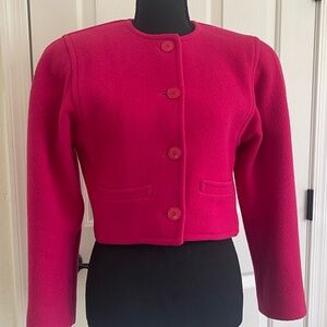 Vintage Jones New York Fuchsia Wool cropped button front Blazer shoulder pads 4